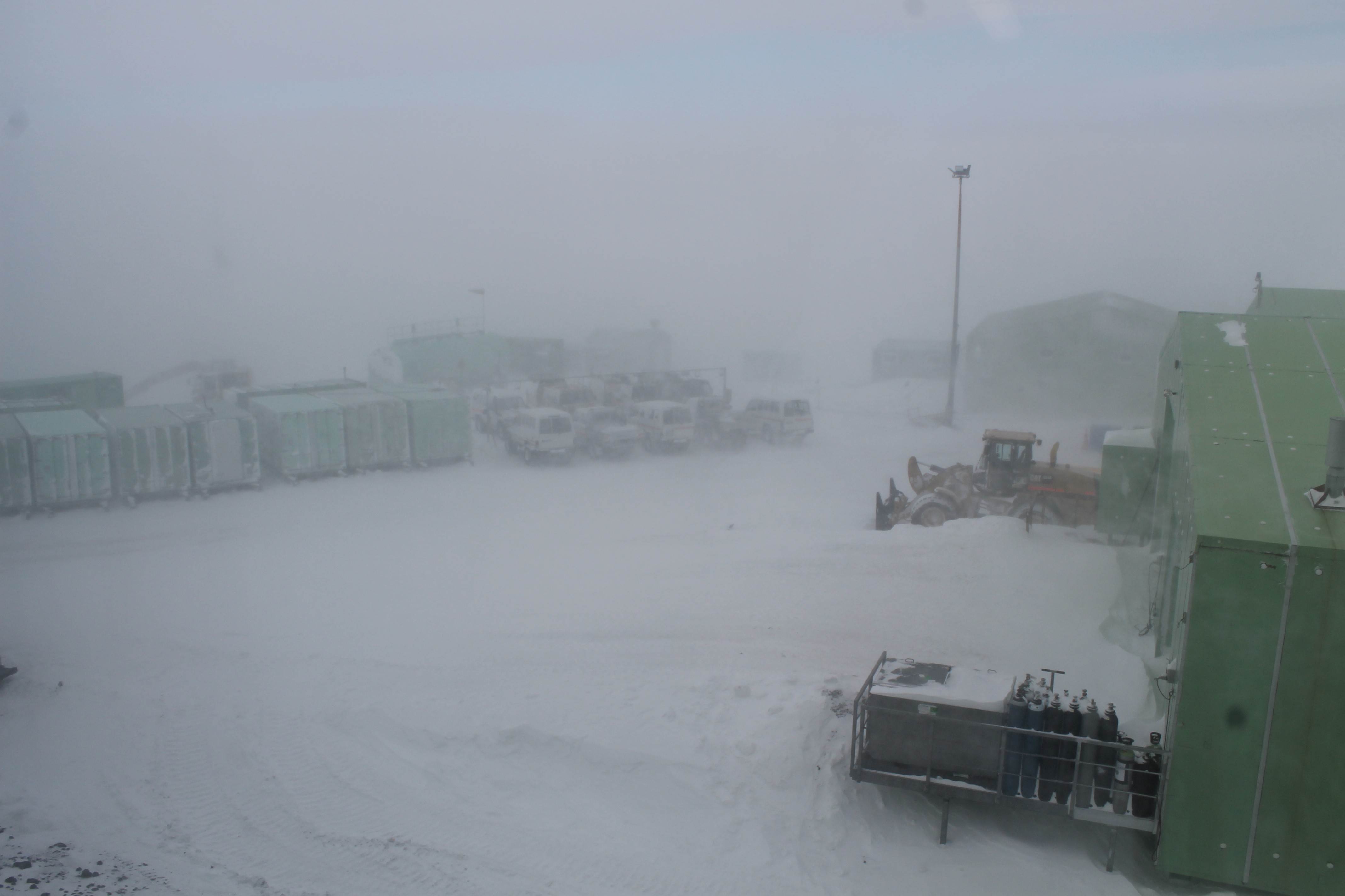 View looking at the vehicles during the storm