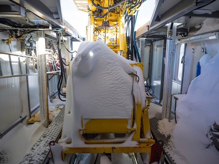 Snow covered inside of ANDRILL drill rig