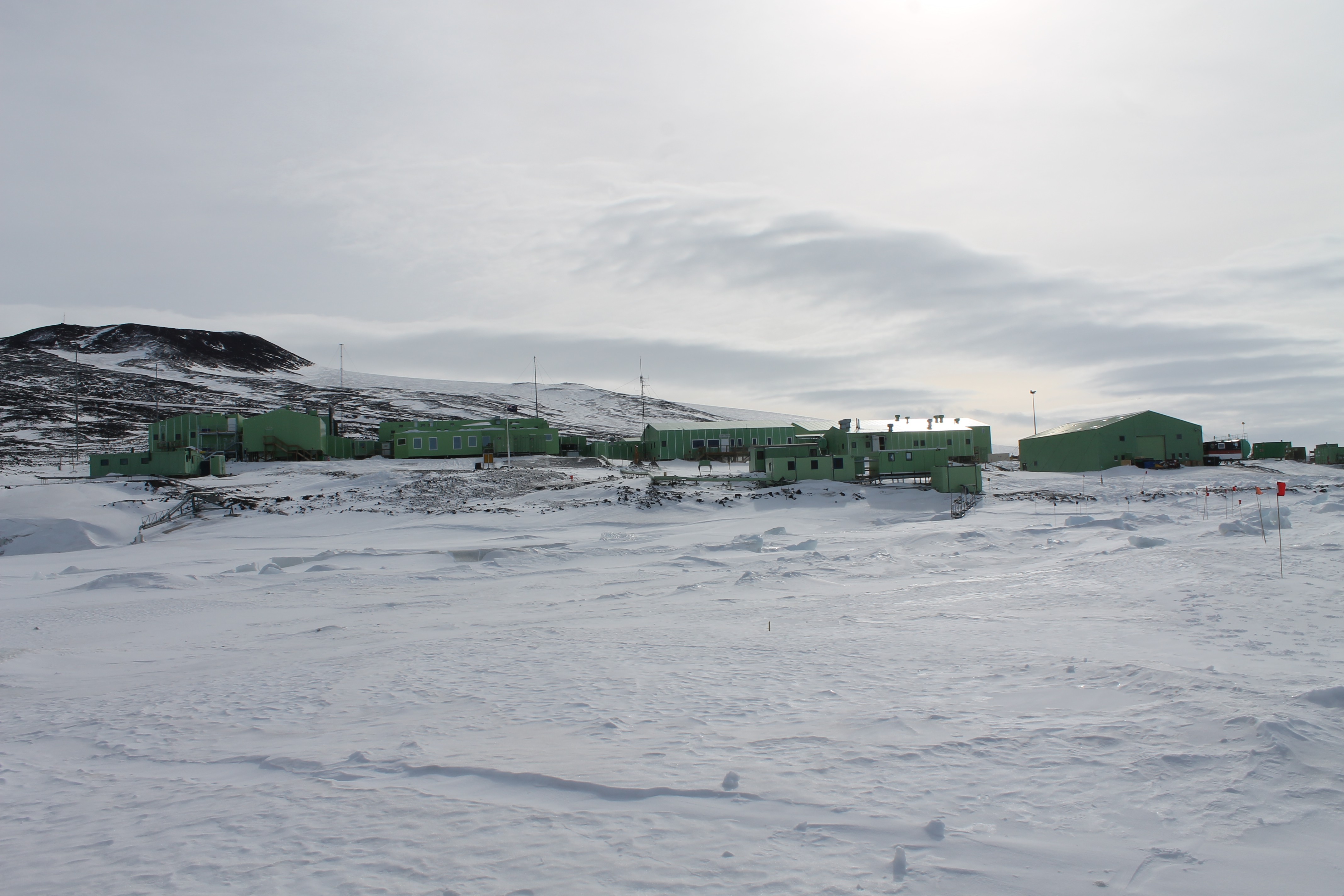 Looking back at Scott base from the Pressure Ridges