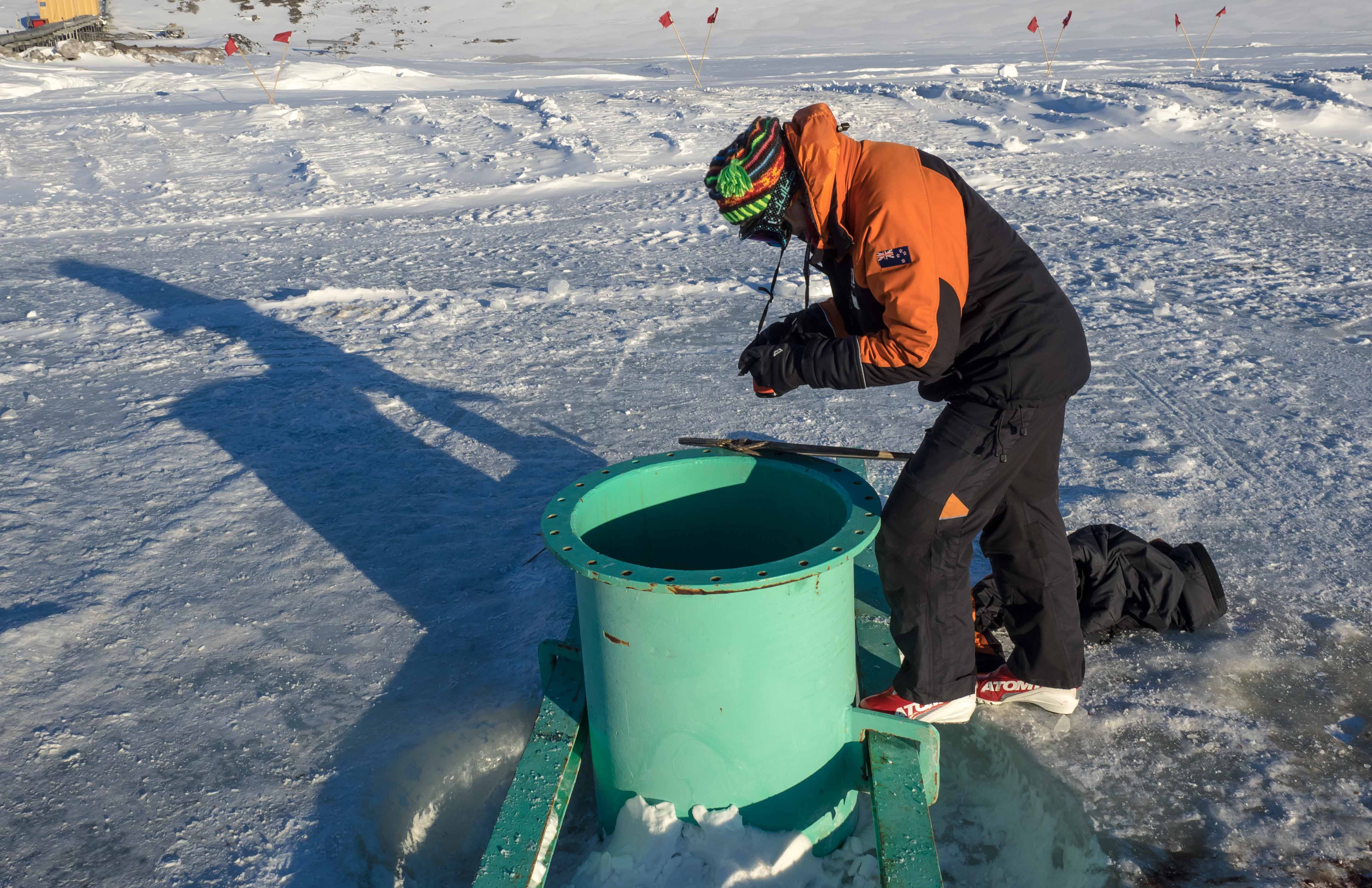 Ursula Jewell above the Observation Tube at McMurdo