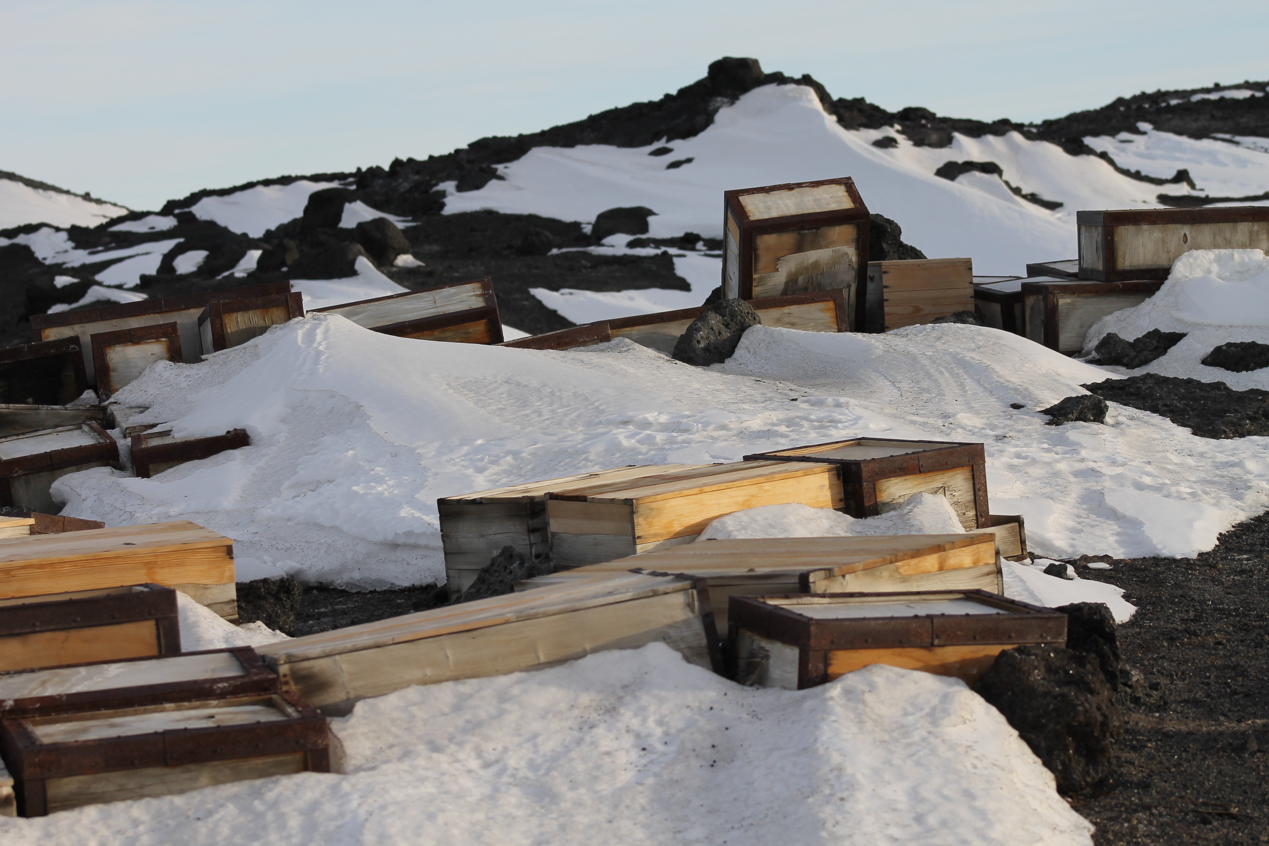 Some of the old shipping crates out as they were discovered
