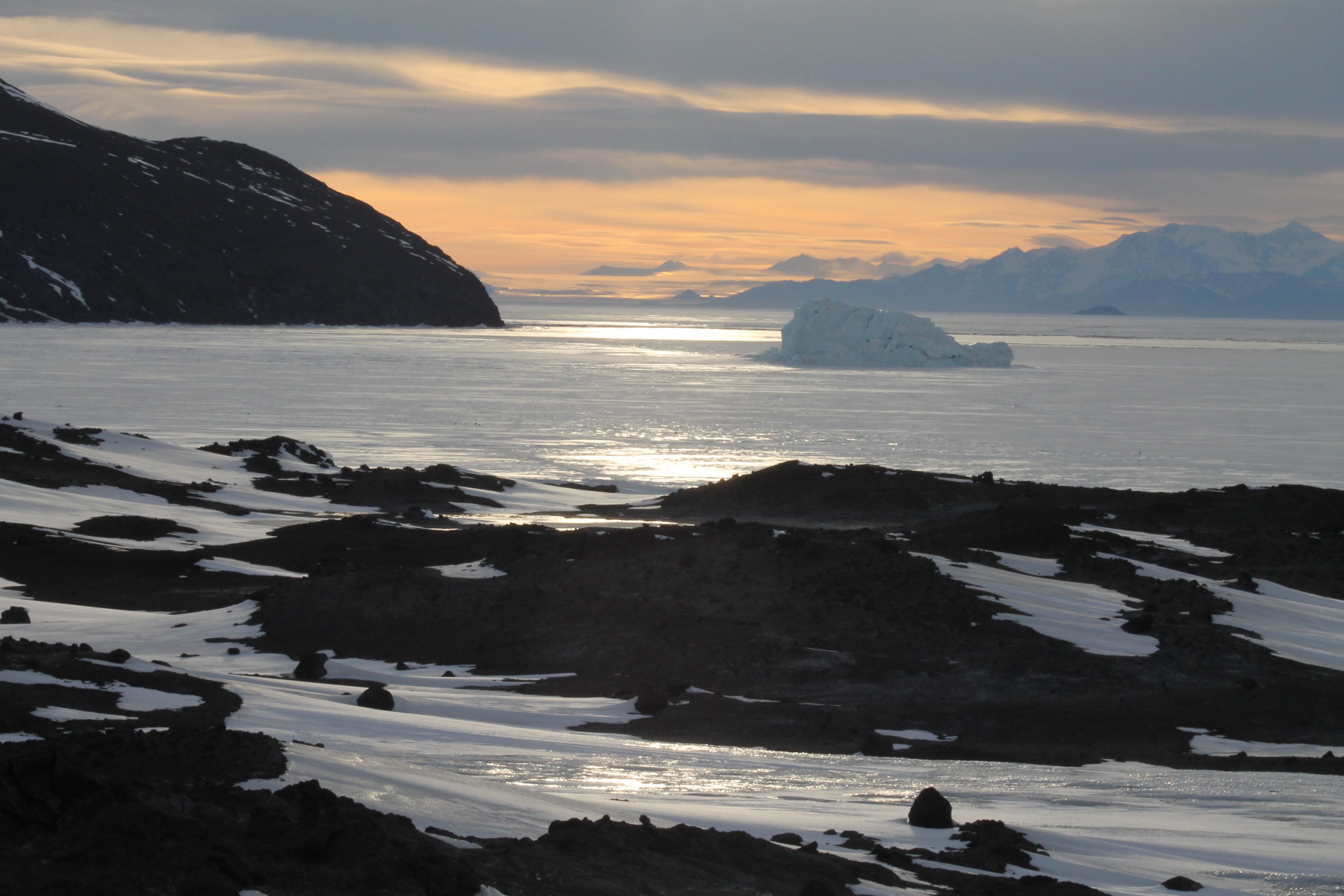 Looking across from a Cape Evans hill at a Glacier and the Trans Antarctica Mountain Range