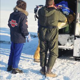 Messner watching gear being loaded in Hagglunds
