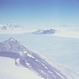 Looking past Cambrian Bluff to Nimrod Glacier with Kon Tiki Nunatak in centre