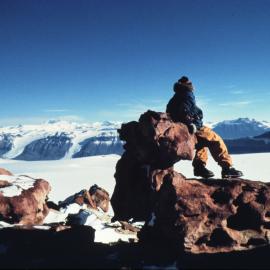Lawrie Cairns on South Ridge Obelisk- Looking in Taylor Glacier