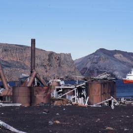 Norwegian Whaling Station and MS Lindblad Explorer. Deception Island