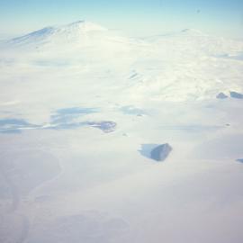 Ross Island- Erebus and Terror. Barne Glacier at left, Cape Evans and Dellbridge Islands