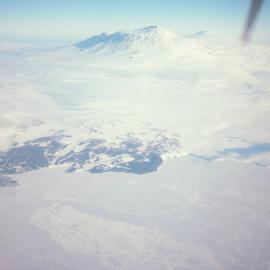 Ross Island, Mts Erebus and Terror. Cape Royds at left, Barne Glacier right