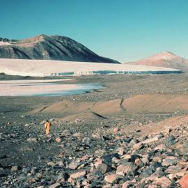 Terraces, Lake Fryxell. Commonwealth Glacier behind