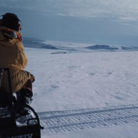 Sledging back along the Northern foothills, Reeves Glacier beyond