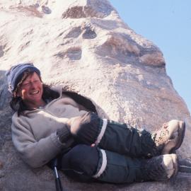 Margaret Clark in wind eroded granite, Garwood Valley