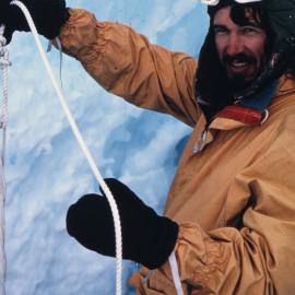 Peter Barrett preparing to test depth of ice 