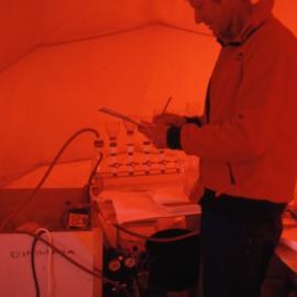 Clive Howard-Williams inside Vanda lab tent
