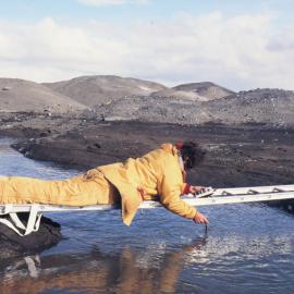 Stephen de Mora on ladder. Stream in Dirty Toe