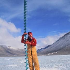 Clive Howard-Williams shows ice depth on Lake Vanda