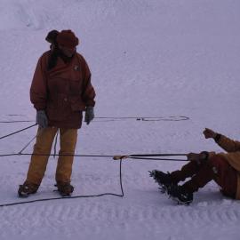 Dave Bryce & Walt Fowlie demonstrating crevasse rescue on survival 