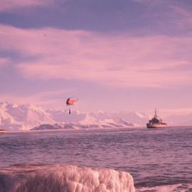 Ferrying oil drums to Hallett Station