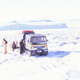 Hägglunds cargo train climbing the Bowers Piedmont Glacier