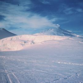 Hovercraft with Mount Erebus Behind