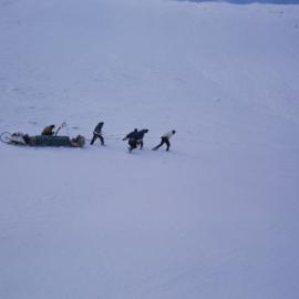 ABC Television film men hauling sledges 
