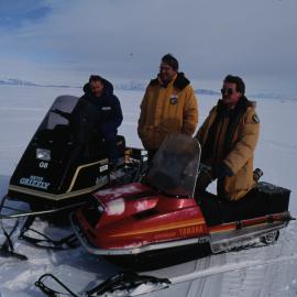 Dr Michael Axelsson, Professor Stefan Nilsson and Dr Bill Davison with Grizzly toboggans