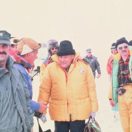 Arrival of NZ Prime Minister Robert Muldoon and the Invited Visitor group at Williams Field for the Scott Base 25th Anniversary celebrations