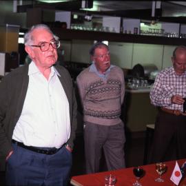 Lord Shackleton, Robert Baden Thomas and Frank O'Flynn at Scott Base reception