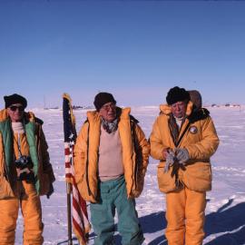 Lord Shackleton and Lord Elworthy with Frank O'Flynn at the South Pole