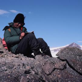 Chinese guest scientist Chen Ting Yu, recording notes in the field at Robertson Ridge