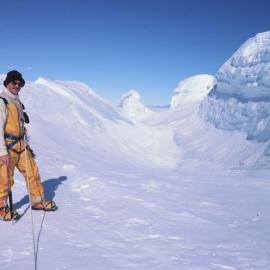 NZ Member of Parliament, Phil Goff, on an ice cliff