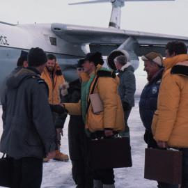 Prince Edward being introduced to the Americans. (Left to Right: John Thurston, Prince Edward, Robert Baden Thomson, Mark Penn)