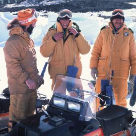 Kerry Kirkness, Prince Edward and Mark Penn in front of Scott Base