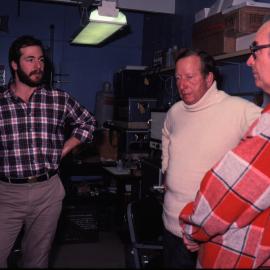 Governor-General Sir David Beattie and Patrick Miller with Art De Vries in the McMurdo Bio-Lab