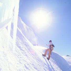 Hon Phil Goff MP abseiling in Antarctica during his visit in 1987