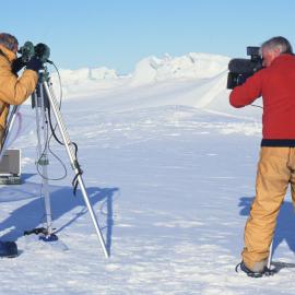 ITN Media Visit: Peter Wilkinson filming  Tom Clarkson, K088, at work at Scott Base