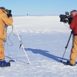 ITN Media Visit: Peter Wilkinson filming  Tom Clarkson, K088, at work at Scott Base