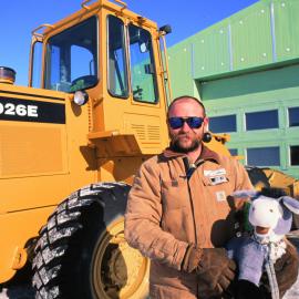 Fred Parsons, Scott Base Mechanic 98-99 Season, with a stuffed sheep