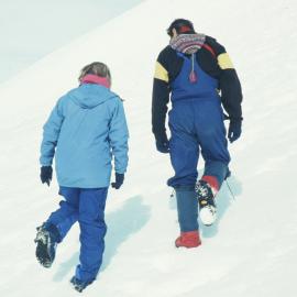 Kicking toes in to walk up a slope - no ice axe