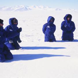 Garry Moore (Chch Mayor) party on ice, meeting with the penguins