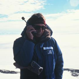 Peter Barrett on Iridium phone. Ministerial on ice