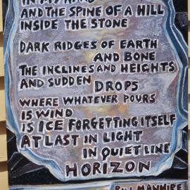 Nigel Brown; Antarctic Stone, acrylic on canvas, words by Bill Manhire