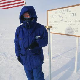 Artist Bill Manhire at Geographic South Pole