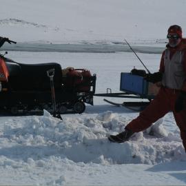 Staff visit (T Higham orientation): John McDonald and skidoo- fishing at Cape Armitage, K012