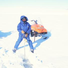 Kevin Nicholas drilling Sea ice near Turtle Rock
