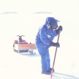 Kevin Nicholas drilling Sea ice near Turtle Rock