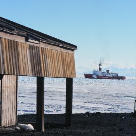 Beside Discovery Hut with the Polar Star in the background