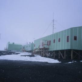 Snow falling on Scott Base