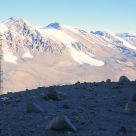 Taylor Valley Repeater Site on Mount J J Thomson looking towards the Kukur Hills. Taylor Glacier in the background 