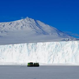 H1 in front of Barne Glacier with Mt Erebus