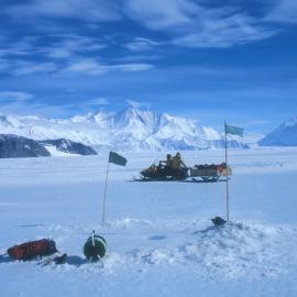 Travelling to the plankton sampling hole near Cape Hallett camp